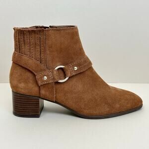 Essex Lane Jacey Genuine Suede Cognac Brown Moto Buckle Block Heel Boots SIZE 7